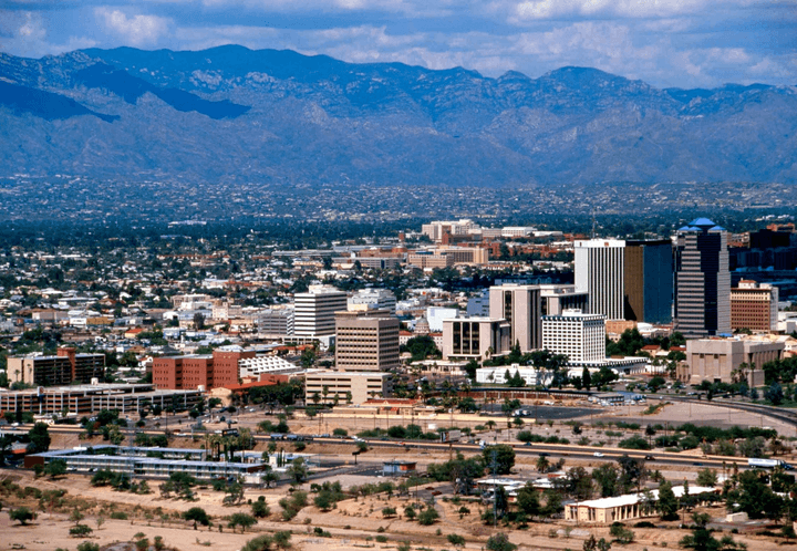 Tucson with the Santa Catalina Mountains behind it